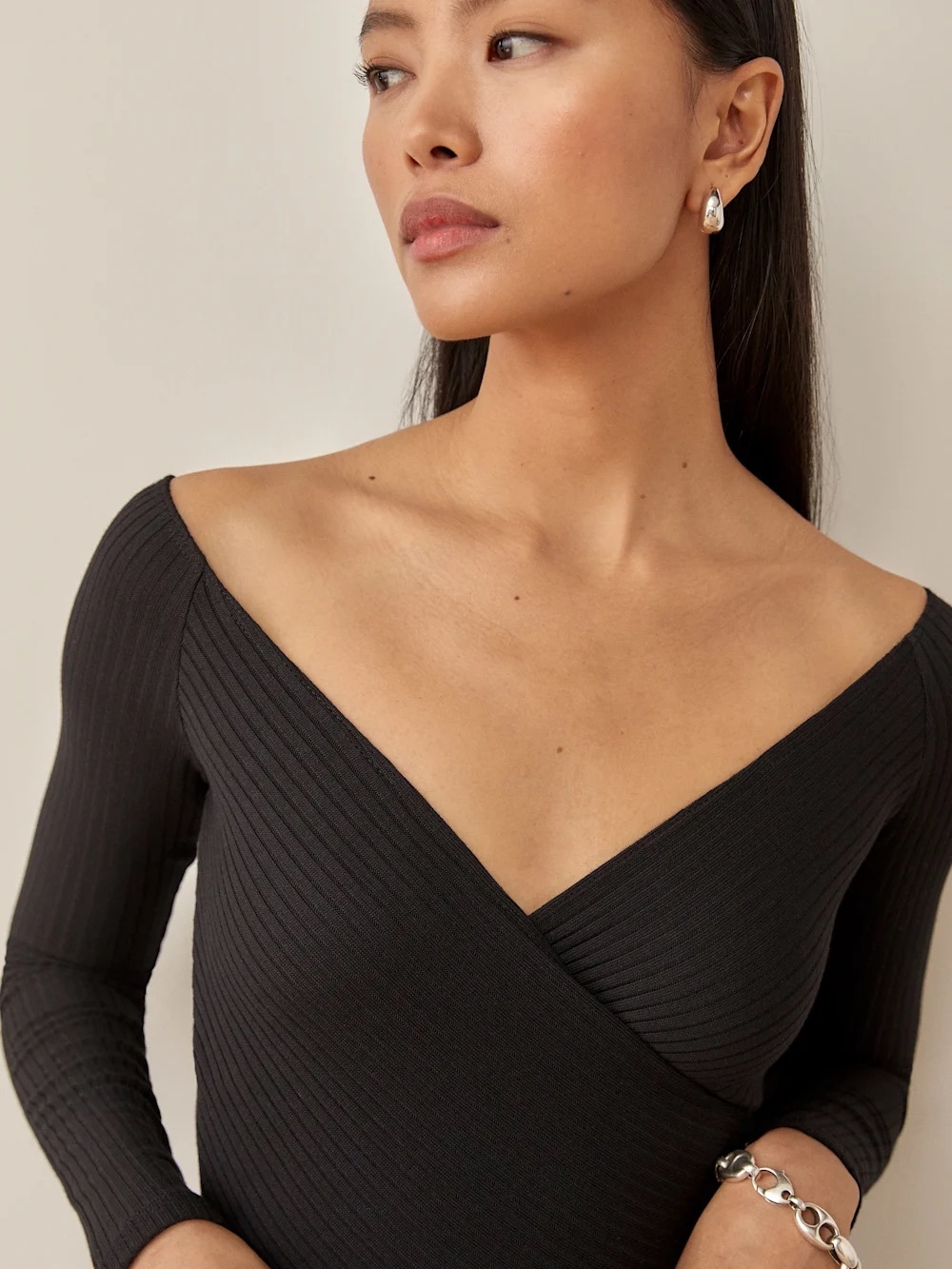 Reformation Black Ribbed Off-Shoulder Top